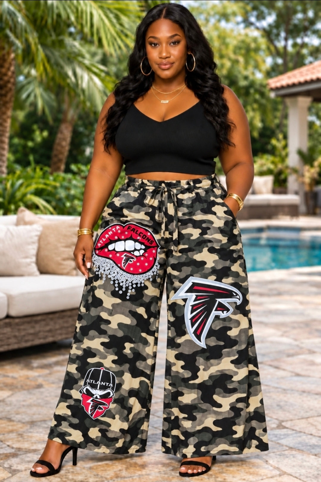 Command the Vibe Camo Palazzo Pants Medium