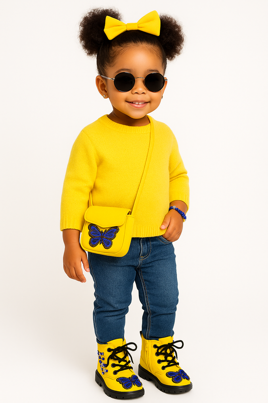 Royal Blue Glitter Butterfly Combat Boots – Toddler Size 10