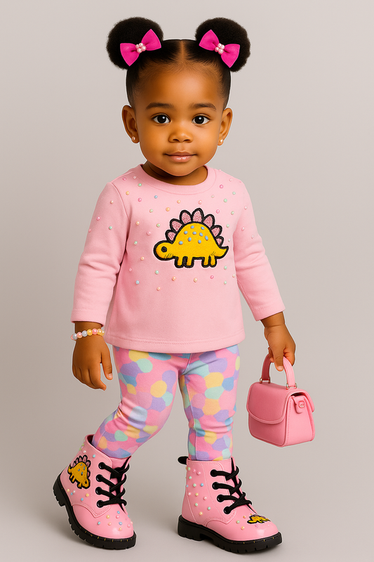 Hand-Bedazzled Pink Dino Toddler Boots 8