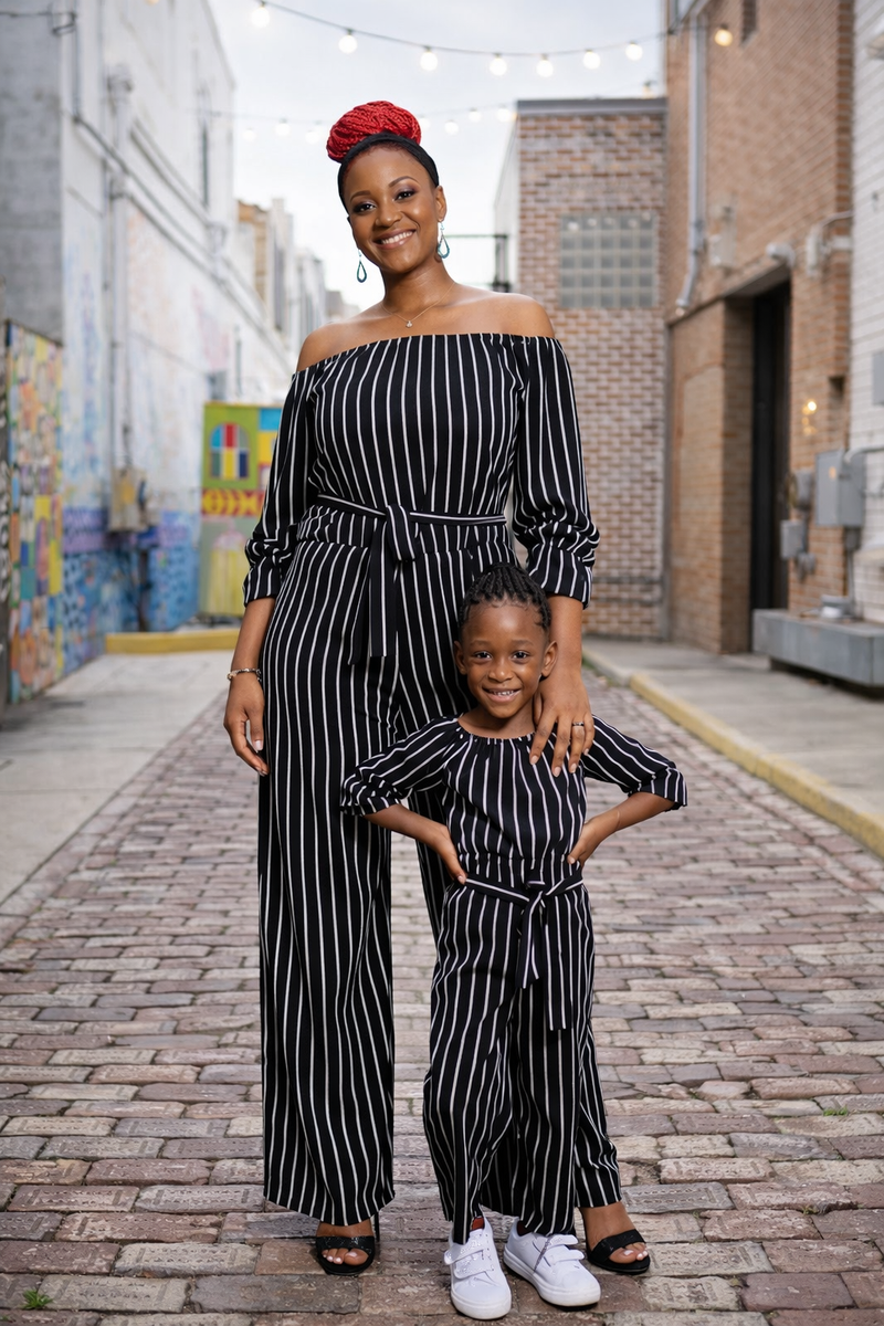 City Chic Pinstripe Off-Shoulder Jumpsuit — Effortless Confidence