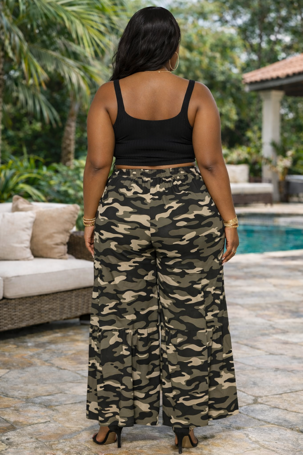 Command the Vibe Camo Palazzo Pants Medium