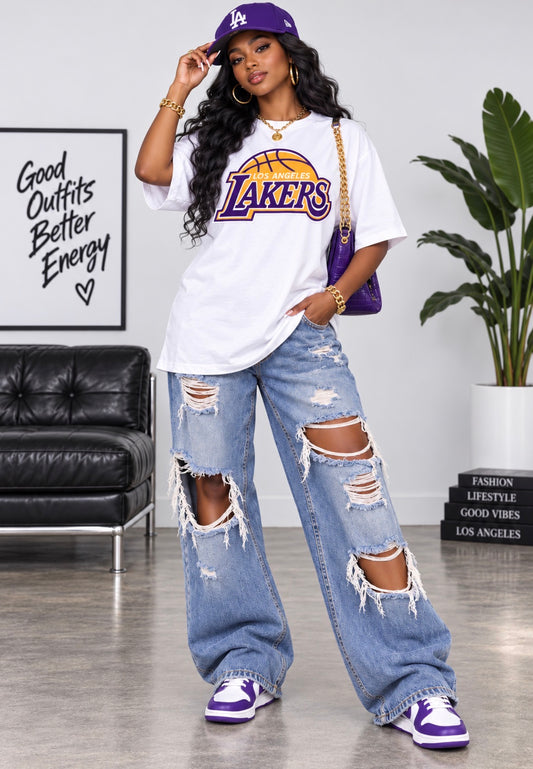 Purple & Gold Basketball Graphic T-Shirt Sports-Inspired Tee