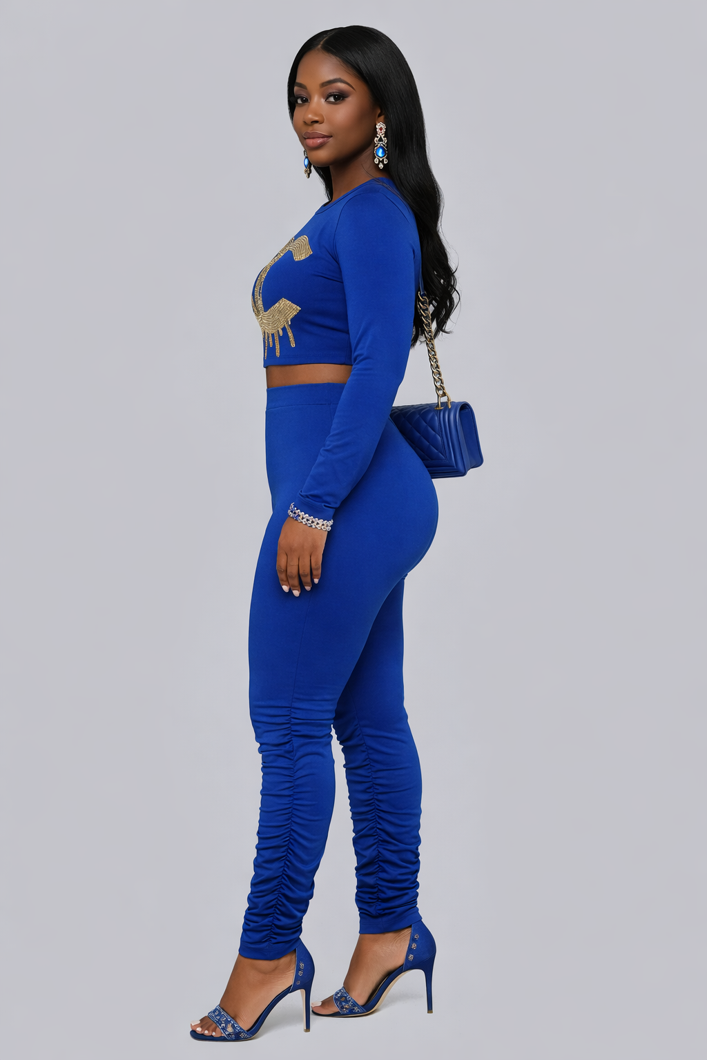 Royal Blue & Gold Embellished Two-Piece Jogger Set