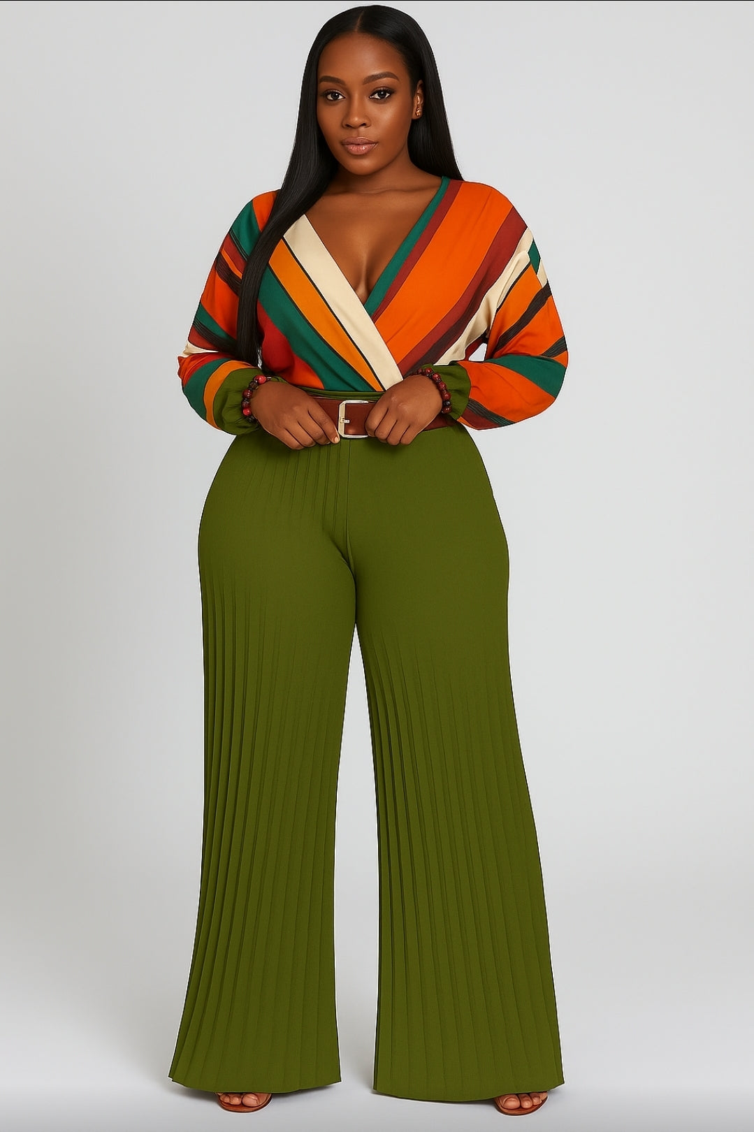 Pleated Power High-Waist Palazzo Pants