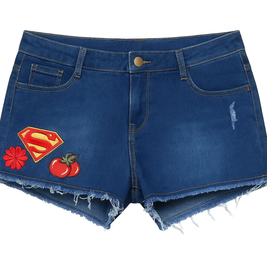 Lightweight Embroidered Denim Shorts
