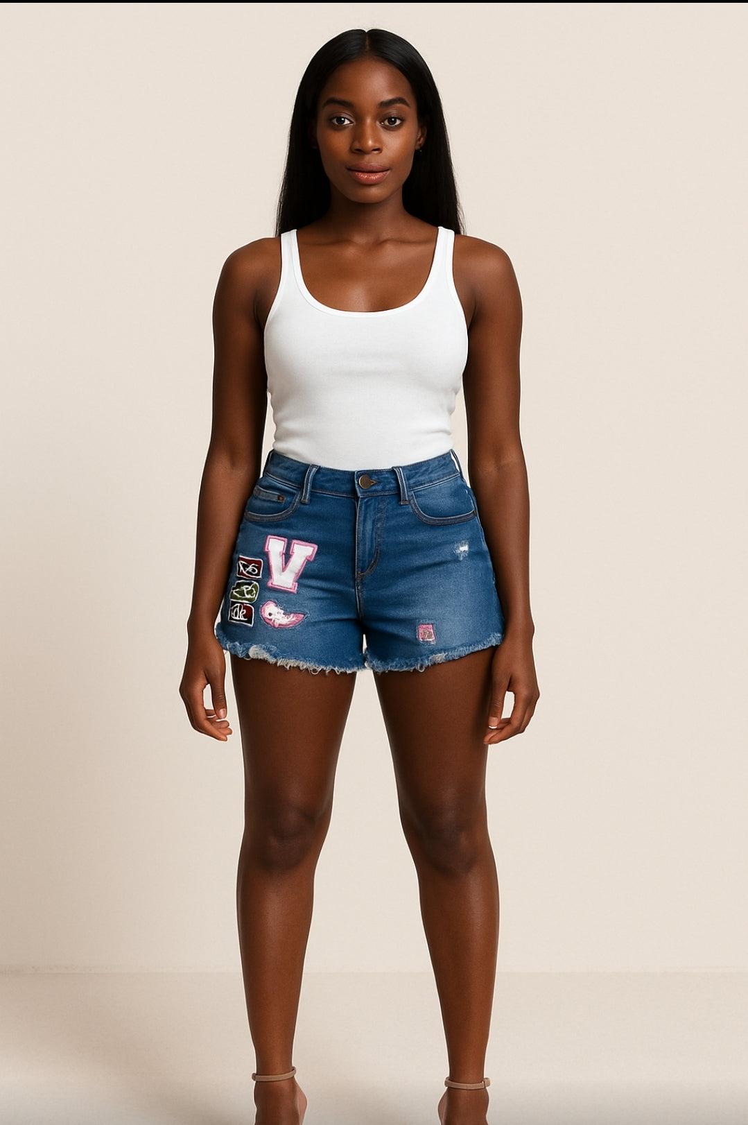 Lightweight Embroidered Denim Shorts