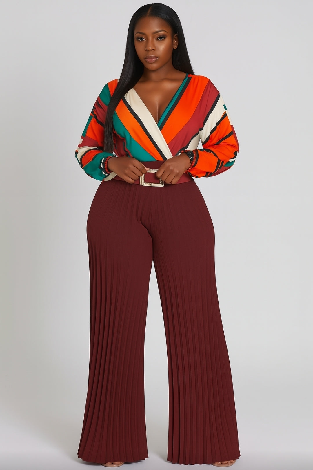 Pleated Power High-Waist Palazzo Pants
