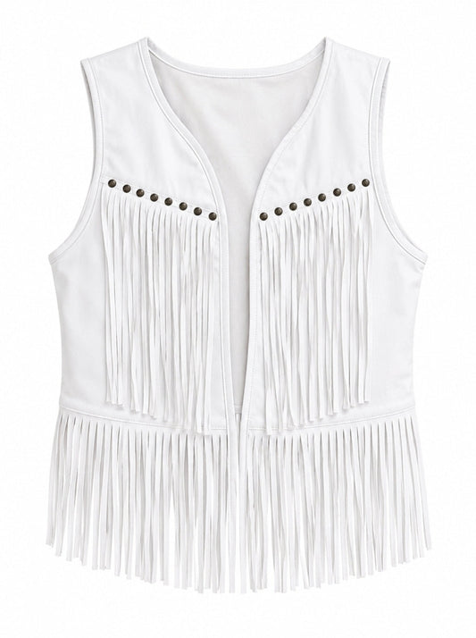 White Fringe Game Day Vest