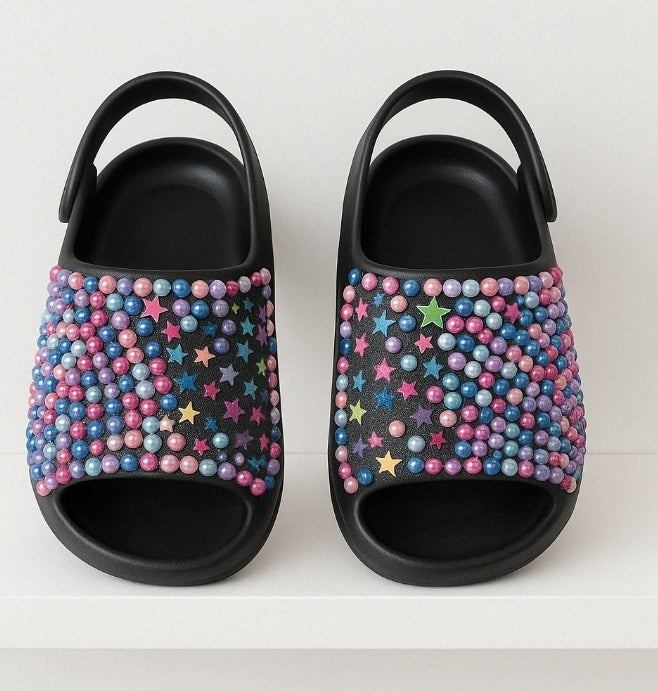 Handcrafted Starry Night Rhinestone Slingback Slides