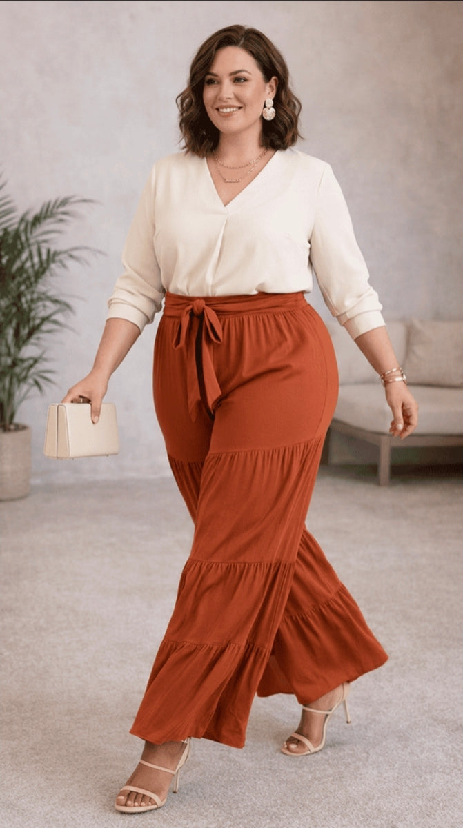 Rust Tiered Wide-Leg Palazzo Pants – Twinslocedattwo