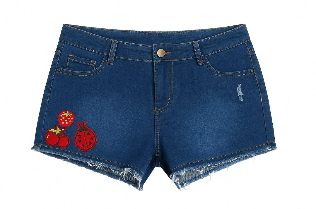 Lightweight Embroidered Denim Shorts
