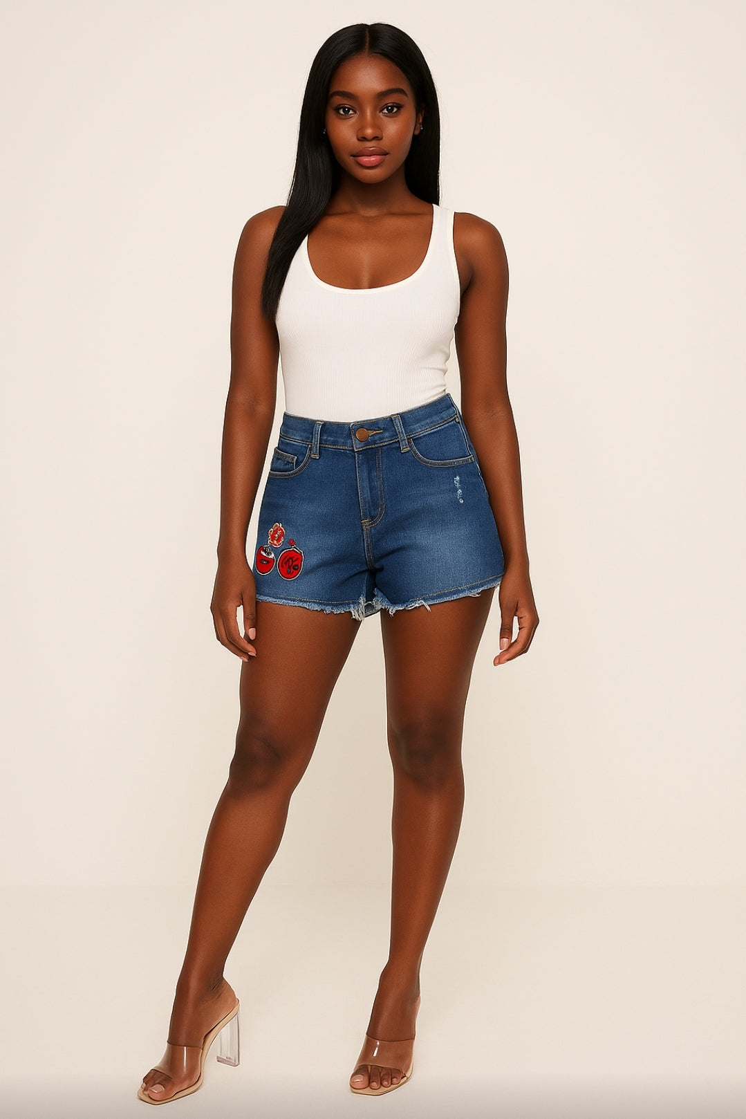 Lightweight Embroidered Denim Shorts
