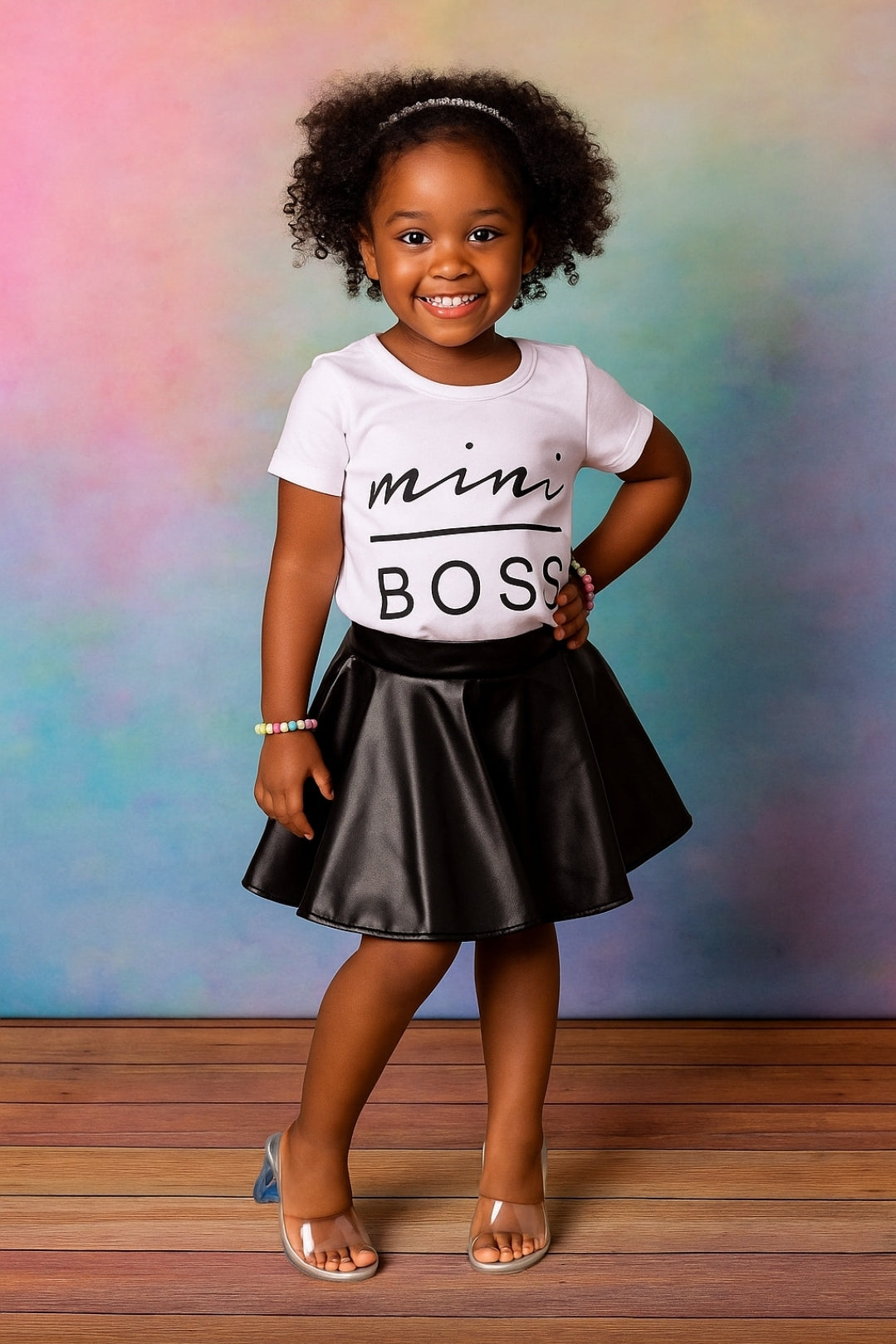 Mini Boss Faux Leather Skirt Set