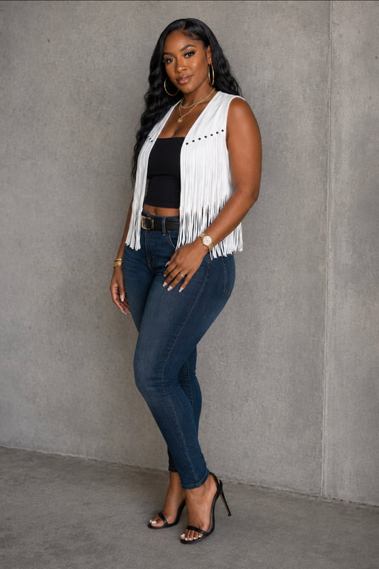 Black & Gold Fleur-De-Lis Fringe Vest