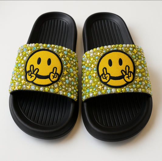 Good Vibes Only: Hand-Bedazzled Peace Slides