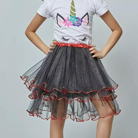 Girls Pink or Black Tutu Skirt- Puffy Layered Tulle Twirl