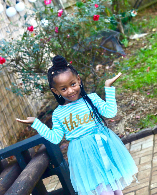 Aqua “Three” Birthday Tutu Dress for Toddler Girls | 3rd Birthday Outfit
