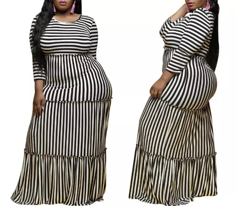 Style & Confidence Striped Maxi Dress – Red, Black, & Blue