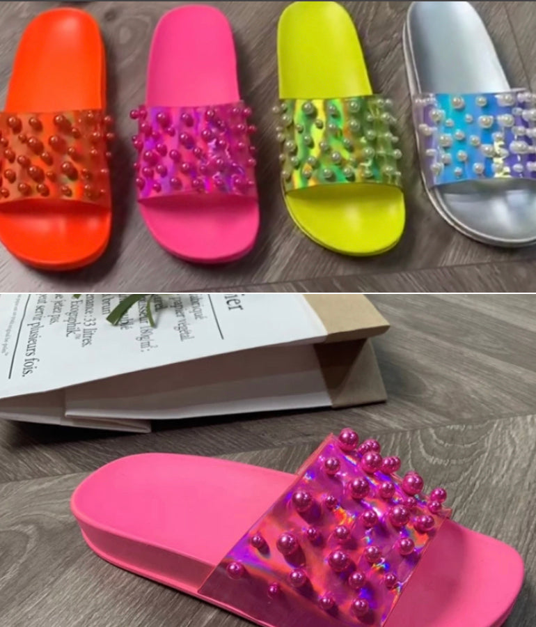 Pop Luxe Studded Slides – Pink Bold Color Statement Comfort Sandals