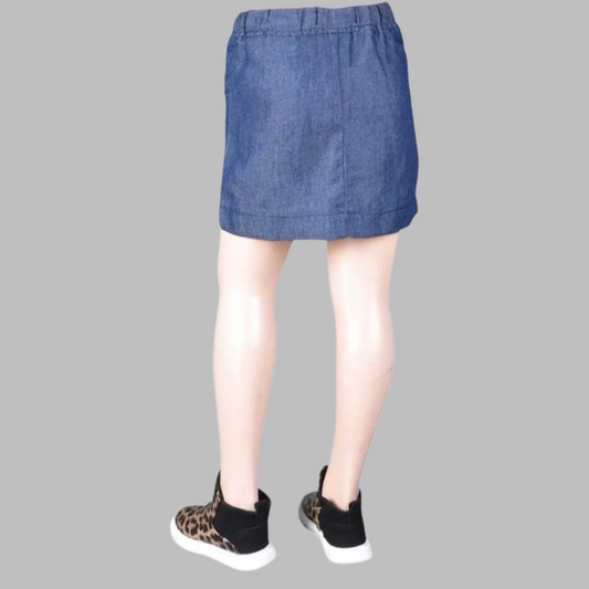 GIRLS' Denim patchwork mid skirt