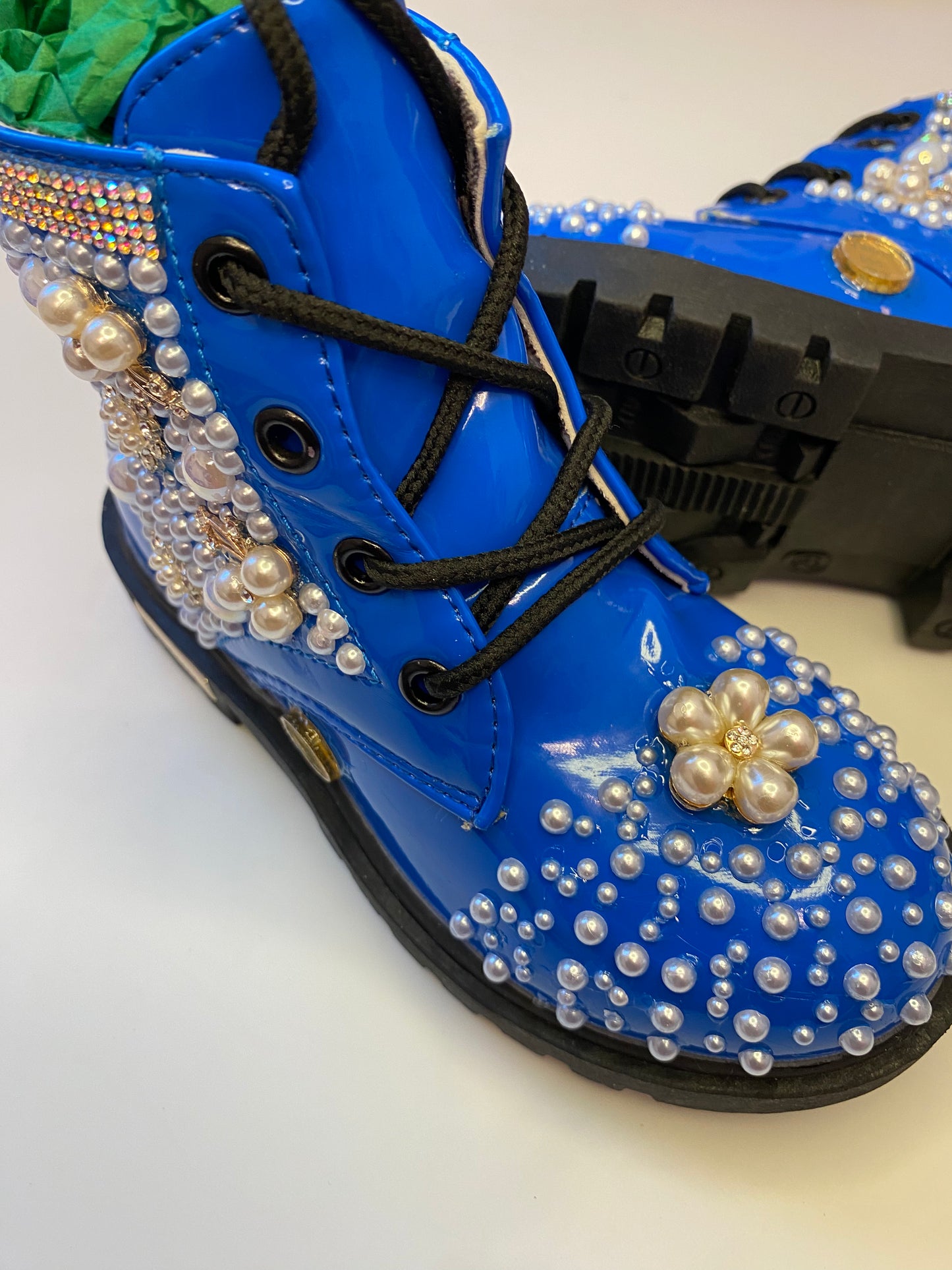 Royal Blue Pearl & Rhinestone Toddler Boots