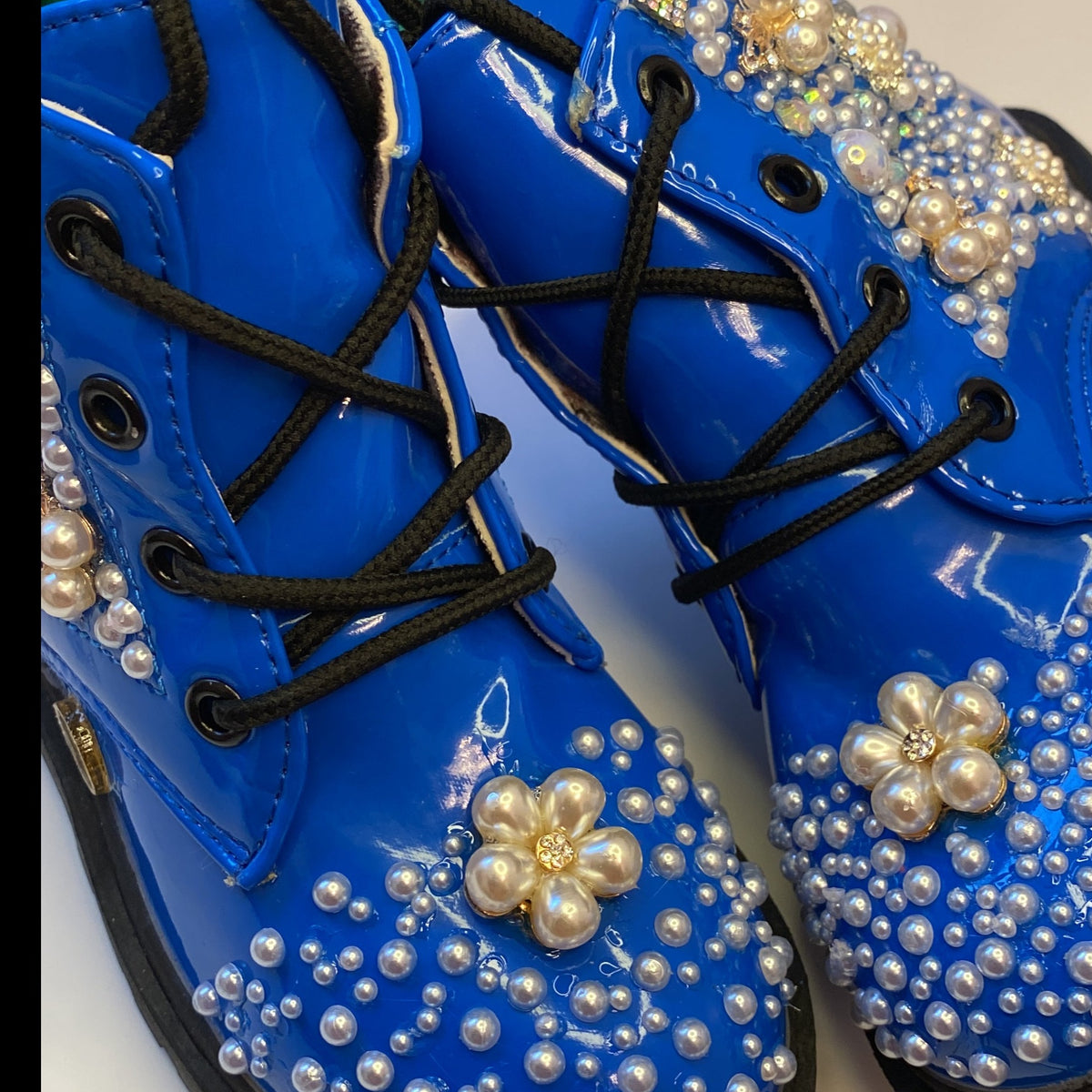 Royal Blue Pearl & Rhinestone Toddler Boots