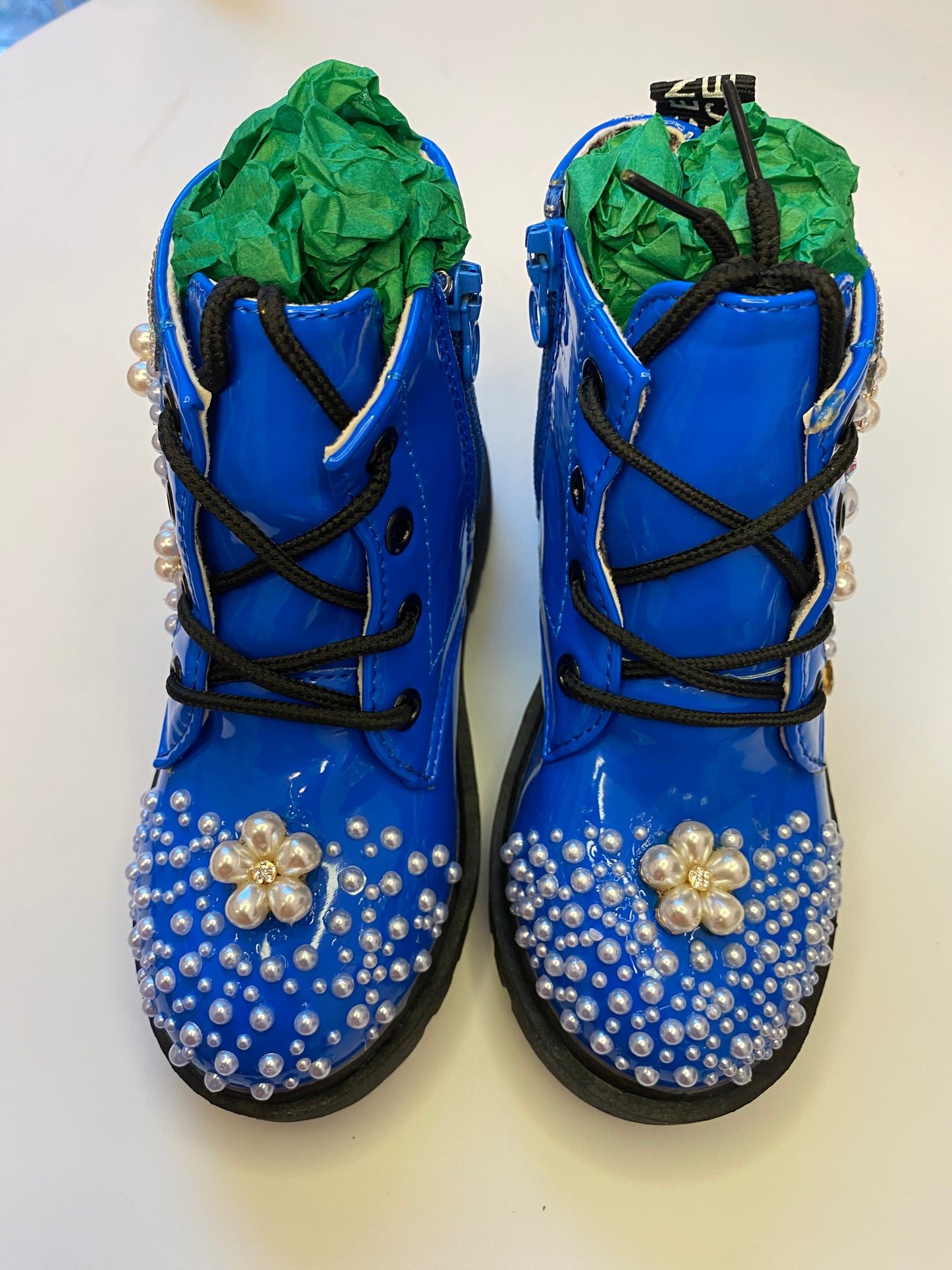 Royal Blue Pearl & Rhinestone Toddler Boots