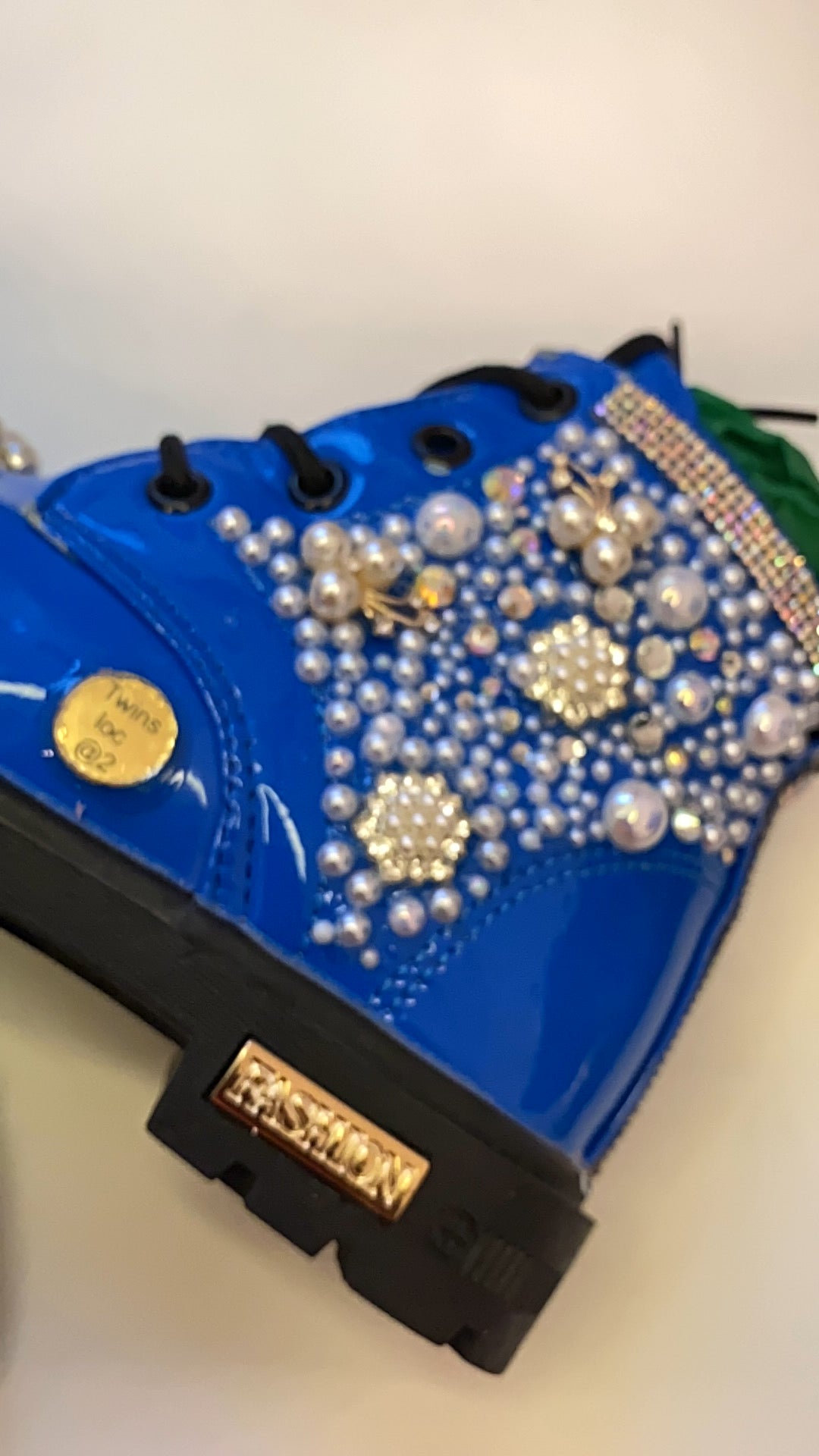 Royal Blue Pearl & Rhinestone Toddler Boots