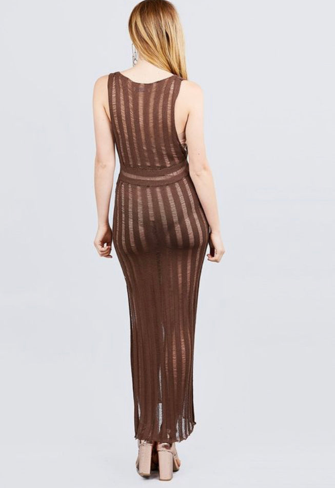 Elegant Mocha Knit Sleeveless Maxi Dress