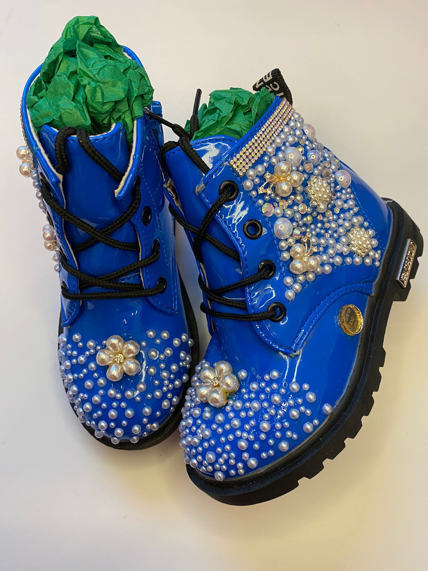 Royal Blue Pearl & Rhinestone Toddler Boots