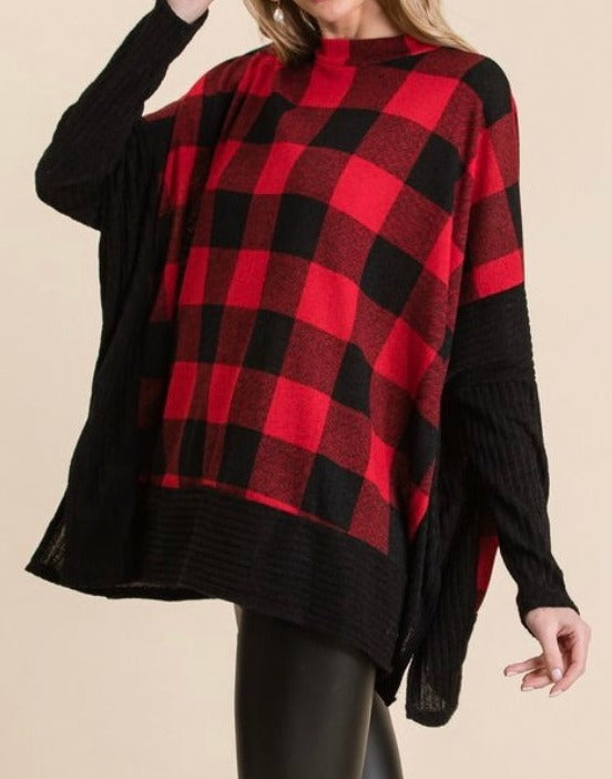 Cozy Buffalo Plaid Red and Black Sweater Top