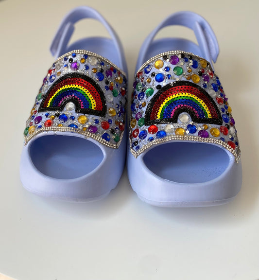 Handcrafted Rainbow Sparkle Rhinestone Slingback Slides