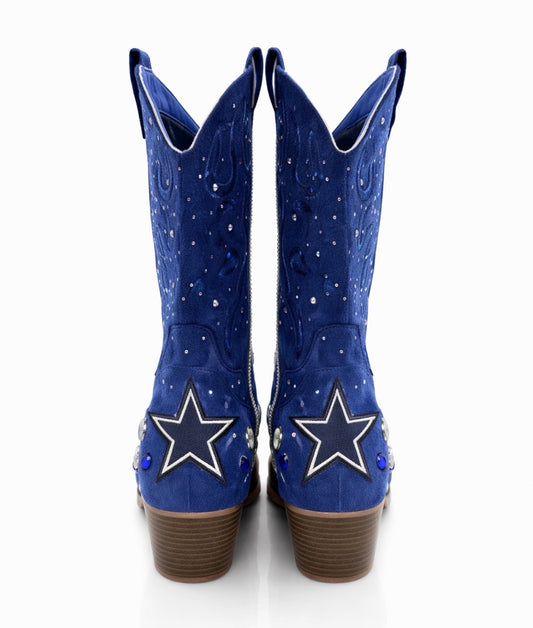 Custom Rhinestone Football Fan Western Boots – Blue Star Inspired Glam Boots