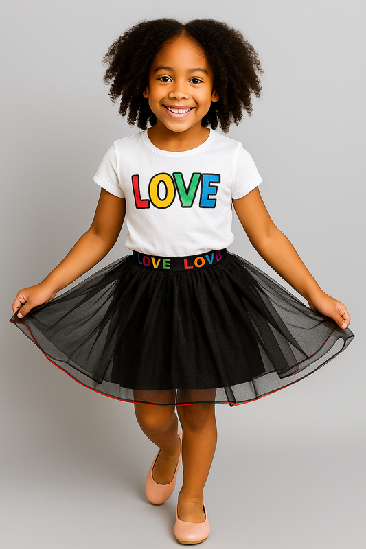 Rainbow Ombre Tulle Skirt with Leopard Detail