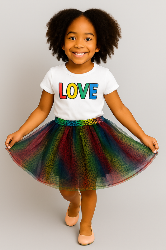 Rainbow Ombre Tulle Skirt with Leopard Detail