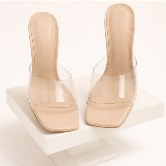 Sculpted Nude Clear Strap Heels – Luxury Minimalist Mule