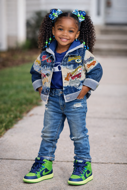 Toddler Patchwork Denim Jacket | Sports-Inspired Kids Outerwear