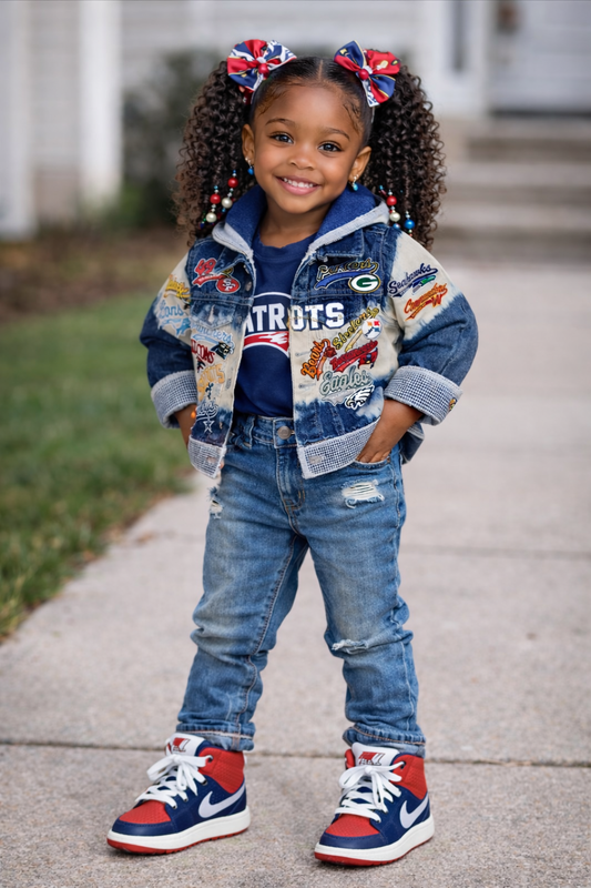 Toddler Patchwork Denim Jacket | Sports-Inspired Kids Outerwear
