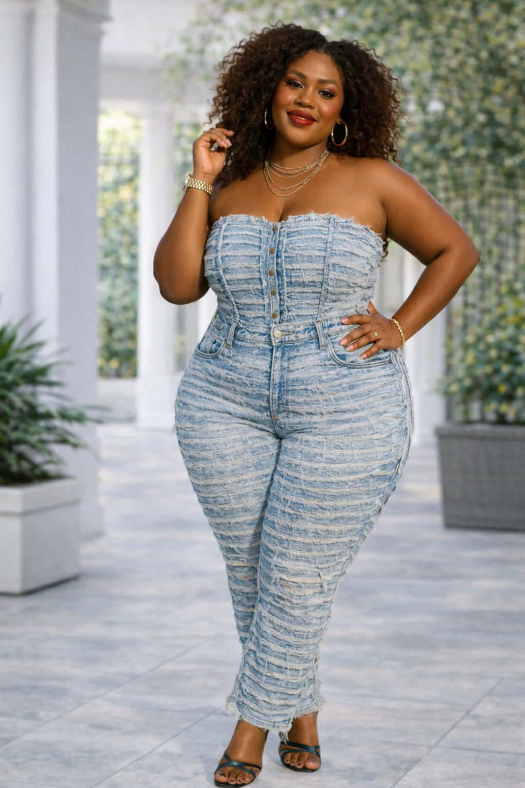 【HAPPY】todayful/Layered Waist Denim Distressed Denim Strapless Jumpsuit – Bold & Beautiful