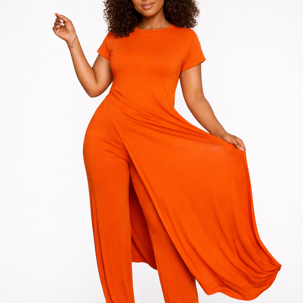 Bold in Burnt Orange Two-Piece Set – Knot Front Top & Wide-Leg Pants