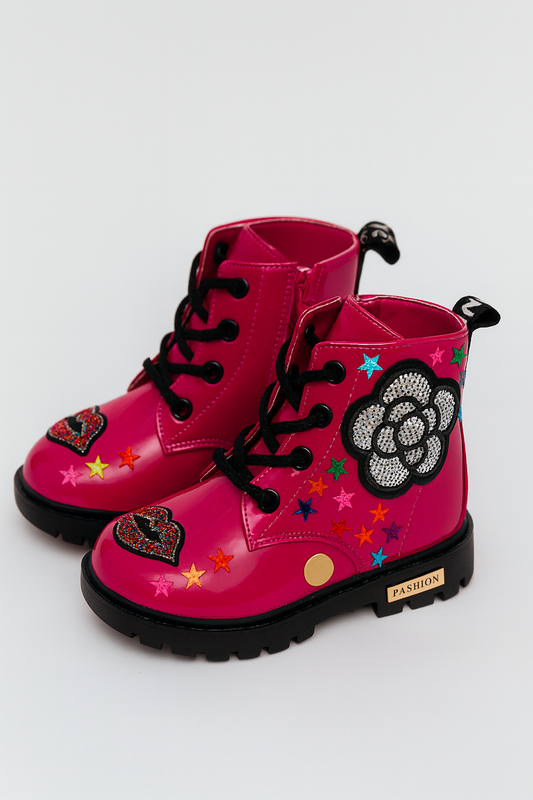 Star Kiss Glam Combat Boots – Custom One-of-a-Kind Toddler Size 10
