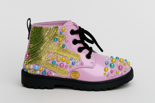 Lilac Sparkle Burst Boots – Custom Handmade Toddler Boots (Size 8)
