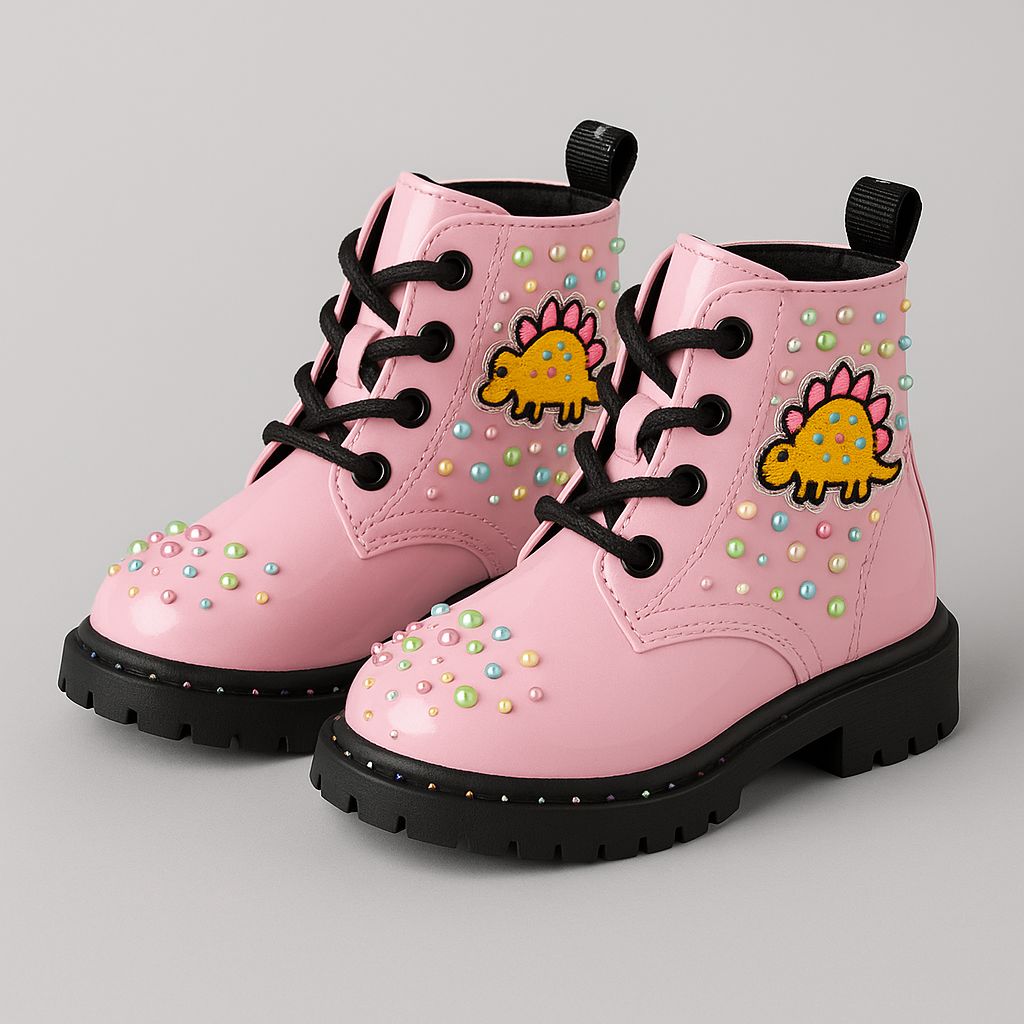 Hand-Bedazzled Pink Dino Toddler Boots 8