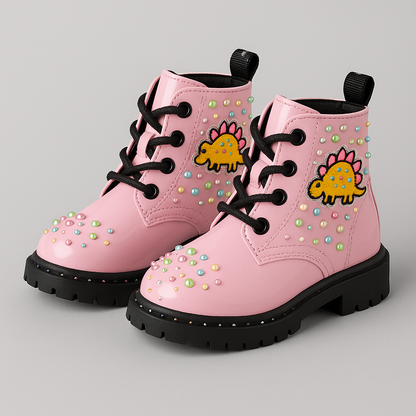 Hand-Bedazzled Pink Dino Toddler Boots 8