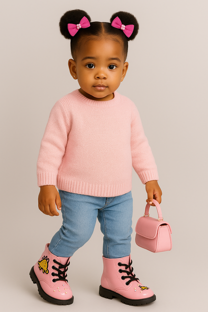 Hand-Bedazzled Pink Dino Toddler Boots 8