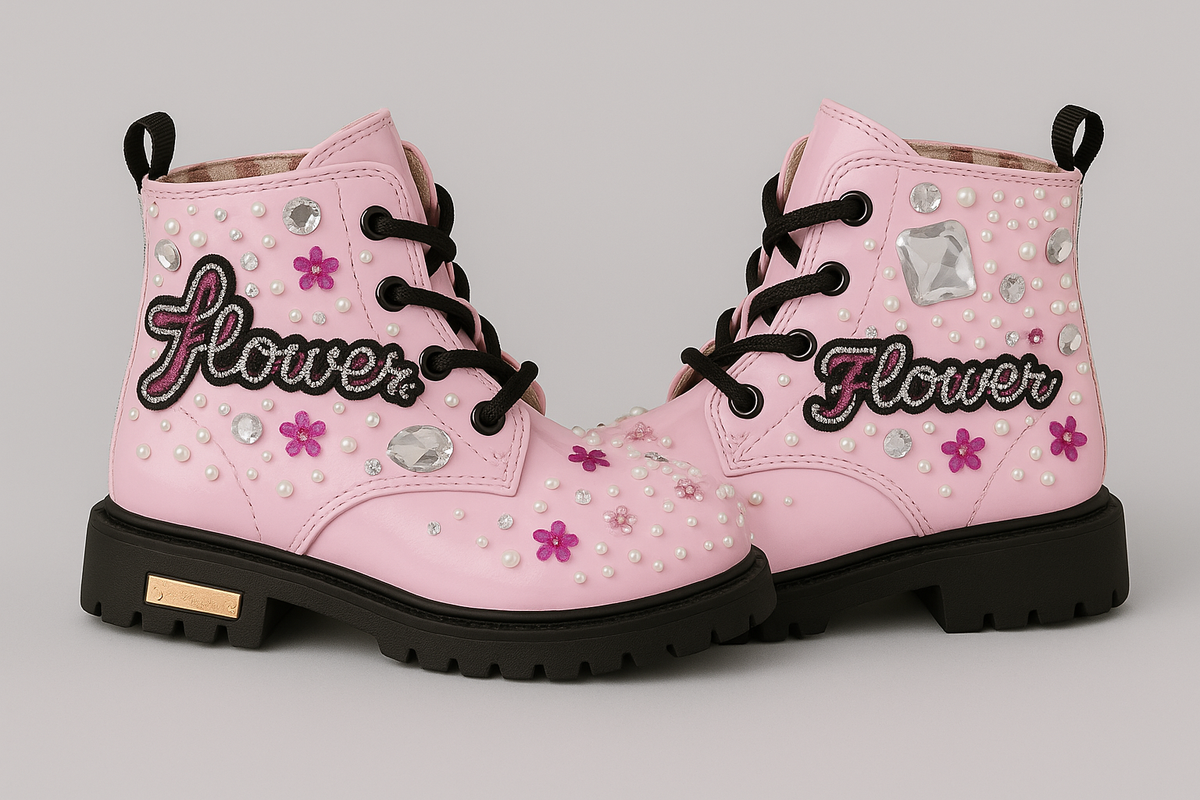 Hand-Bedazzled Pink "Flower Power" Toddler Boots 11