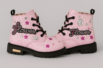Hand-Bedazzled Pink "Flower Power" Toddler Boots 11