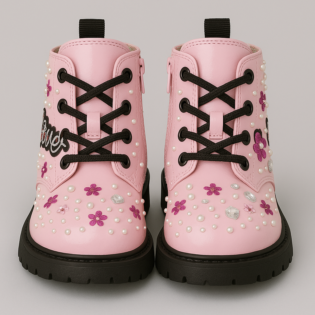 Hand-Bedazzled Pink "Flower Power" Toddler Boots 11