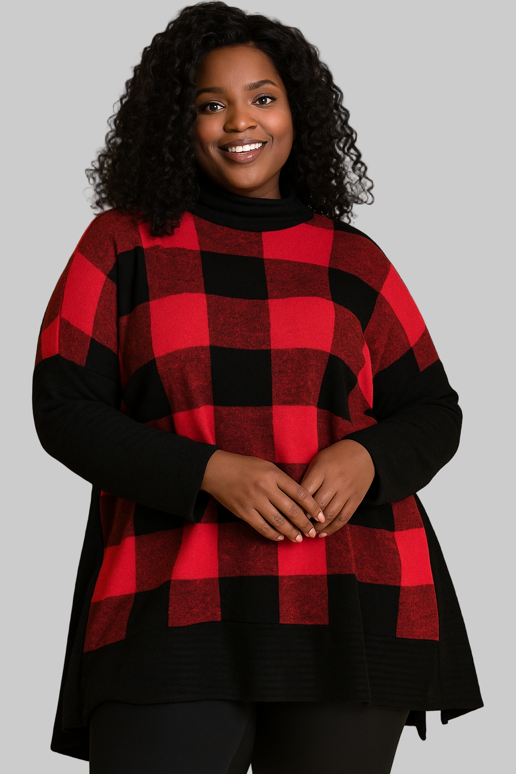 Cozy Buffalo Plaid Red and Black Sweater Top