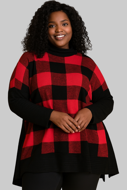 Cozy Buffalo Plaid Red and Black Sweater Top